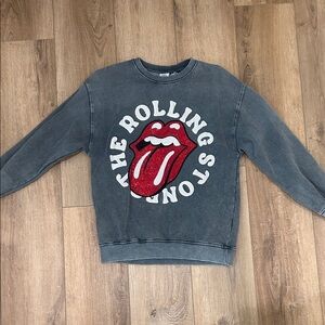 Zara x The Rolling Stones | Gray Crewneck Sweatshirt | Red Tongue Logo